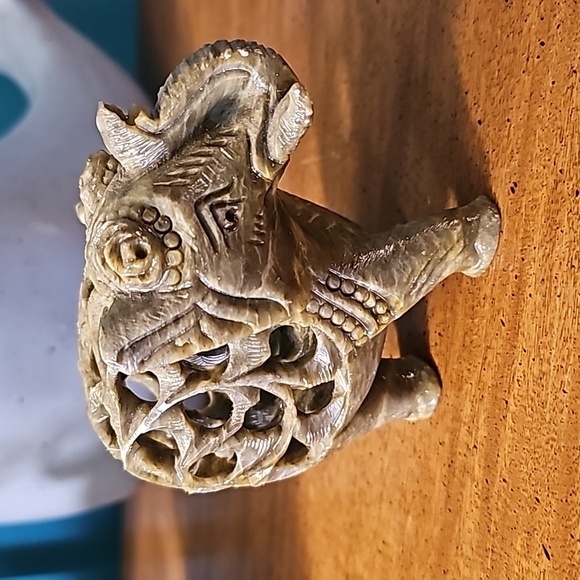 Source Unknown Other - Soapstone Elephant with Baby Elephant Inside | Green and Tan in Color